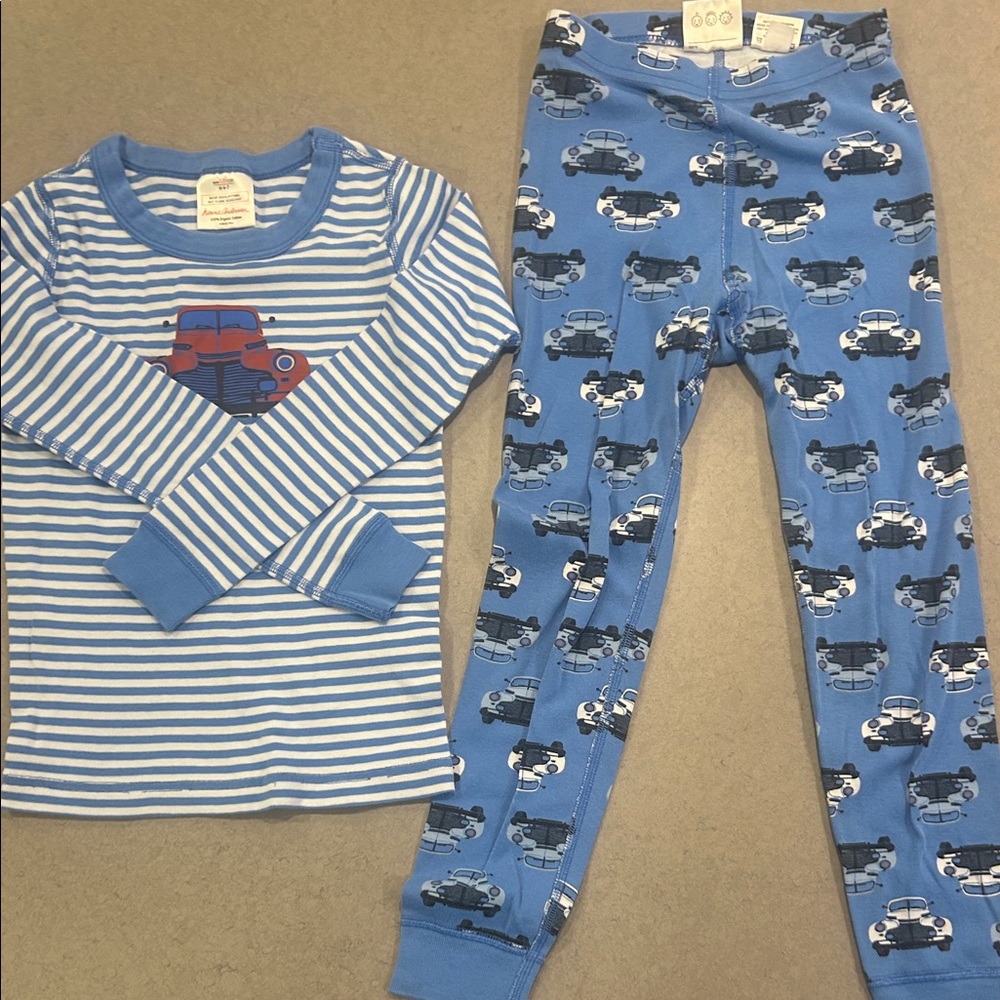 Hanna Anderson Blue Striped Kids Pajama Set with Car Print